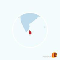 Map icon of Sri Lanka. Blue map of South Asia with highlighted Sri Lanka in red color. vector