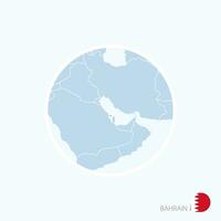 Map icon of Bahrain. Blue map of Middle East with highlighted Bahrain in red color. vector