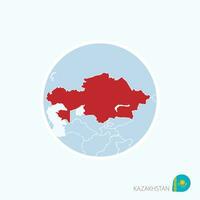 Map icon of Kazakhstan. Blue map of Asia with highlighted Kazakhstan in red color. vector