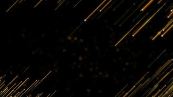 vergeben Gold Partikel. leuchtenden Neon- Linien Glanz Regen fallen Animation auf schwarz Hintergrund video