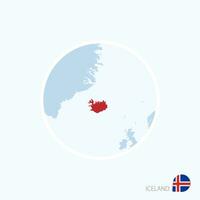 Map icon of Iceland. Blue map of Europe with highlighted Iceland in red color. vector