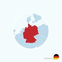 Map icon of Germany. Blue map of Europe with highlighted Germany in red color. vector