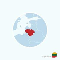 mapa icono de Lituania. azul mapa de Europa con destacado Lituania en rojo color. vector