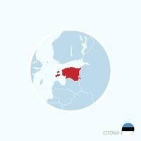 Map icon of Estonia. Blue map of Europe with highlighted Estonia in red color. vector