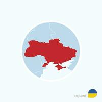 Map icon of Ukraine. Blue map of Europe with highlighted Ukraine in red color. vector