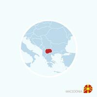 Map icon of Macedonia. Blue map of Europe with highlighted Macedonia in red color. vector