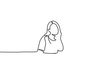 un continuo línea dibujo de un mujer sentado abajo video