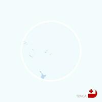 Map icon of Tonga. Blue map of Oceania with highlighted Tonga in red color. vector