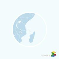 mapa icono de Comoras. azul mapa de este África con destacado comoras en rojo color. vector