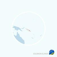 Map icon of Solomon Islands. Blue map of Oceania with highlighted Solomon Islands in red color. vector