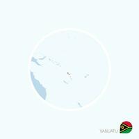Map icon of Vanuatu. Blue map of Oceania with highlighted Vanuatu in red color. vector
