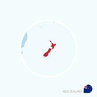Map icon of New Zealand. Blue map of Oceania with highlighted New Zealand in red color. vector