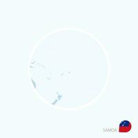 Map icon of Samoa. Blue map of Oceania with highlighted Samoa in red color. vector