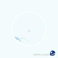 Map icon of Marshall Islands. Blue map of Oceania with highlighted Marshall Islands in red color. vector