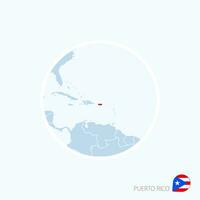 Map icon of Puerto Rico. Blue map of America with highlighted Puerto Rico in red color. vector