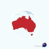 Map icon of Australia. Blue map of Oceania with highlighted Australia in red color. vector