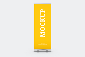 staand rollen omhoog banier mockup voorkant visie psd