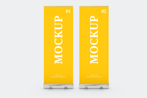 staand rollen omhoog banier mockup voorkant visie psd