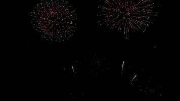 sorprendente bellissimo colorato fuoco d'artificio Schermo al di sopra di mare su celebrazione notte. fuochi d'artificio mostrare per contento nuovo anno, 4k filmato. video