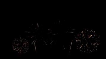 tolle schön bunt Feuerwerk Anzeige Über Meer auf Feier Nacht. Feuerwerk Show zum glücklich Neu Jahr, 4k Filmaufnahme. video
