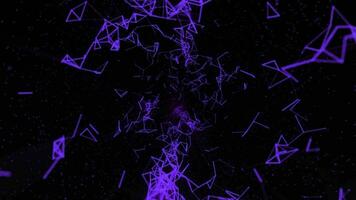 Abstract background of neon purple moving lines and dots connected to form a plexus. Seamless looped repetitive animation. Science and technology, network and business BG. High quality motion design video