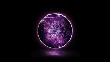 Purper energie bol achtergrond animatie. 3d abstract energie gebied bal Aan donker achtergrond. nucleair energie, groot knal, supernova. wetenschap, technologie, innovaties, universum. video