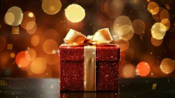 rojo regalo caja Navidad decorativo bokeh antecedentes ai generativo video