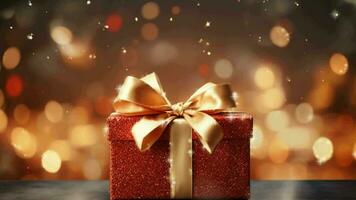 rood geschenk doos Kerstmis decoratief bokeh achtergrond ai generatief video