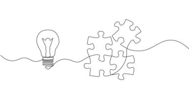 Light bulb puzzles connected in one continuous line Vector illustration.