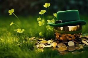 Green clover leaves with space for text. AI generated photo