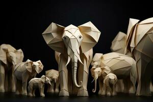 Origami Paper Elephants. AI-Generated photo