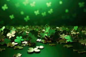 Green clover leaves with space for text. AI generated photo