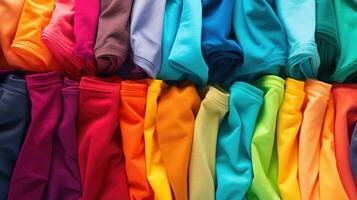 Stack of colorful t shirts with a clean background. AI generated photo