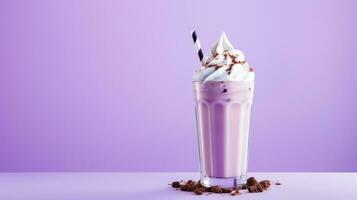 Milkshake with cream and straw. AI generated photo