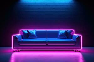 Interior of a room with neon lighting. AI Generated photo