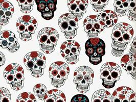 A Large Group Of Skulls With Red And Blue Skulls On Them. AI Generated photo