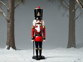 A Nut Soldier In The Snow. AI Generated photo
