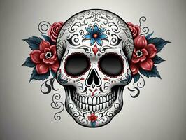 A Skull With Flowers And Leaves On It. AI Generated photo