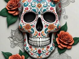 A Skull With Roses And Roses On It. AI Generated photo