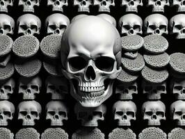 A Large Group Of Skulls With One Skull In The Middle. AI Generated photo