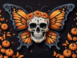 un cráneo con un mariposa alas y un mariposa cráneo. ai generado foto
