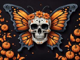 A Skull With A Butterfly Wings And A Butterfly Skull. AI Generated photo