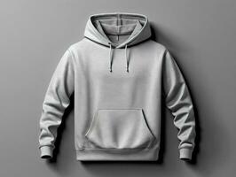 A Grey Hoodie On A Gray Background. AI Generated photo