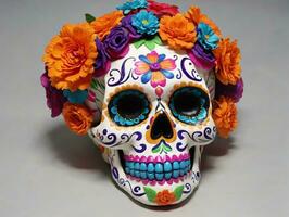 A Colorful Skull With Flowers On It. AI Generated photo