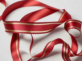 Red Ribbon With Gold Stripes. AI Generated photo