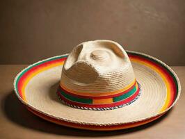 A Straw Hat With A Colorful Band Around The Br. AI Generated photo