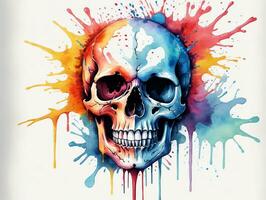 A Skull With A Colorful Paint Spe On It. AI Generated photo