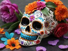 A Skull With Flowers On It. AI Generated photo