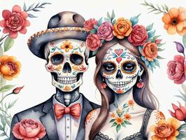 A Couple In A Mexican Day Of The Dead Costume. AI Generated photo