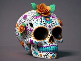 A Colorful Skull With Flowers On It. AI Generated photo